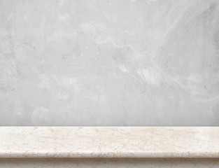 Empty cream marble table top with grey concrete wall,Mock up for