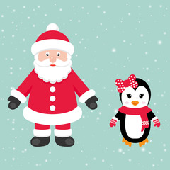 cartoon santa claus with penguin