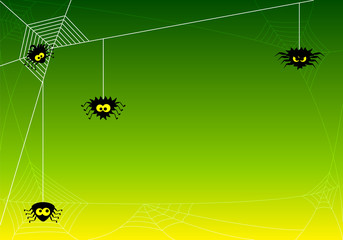 gruseliger Halloween Hintergrund mit Spinnen im Netz 