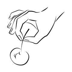 Obraz premium Human hand holding a cherry , pastry chef , icing on the cake