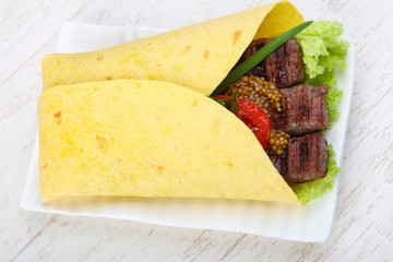 Tortilla with beef saucage