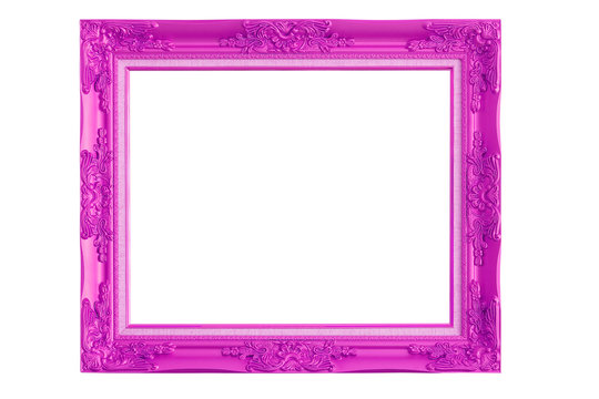 Purple Picture Frame On White Background.