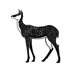 One color illustration of a doe in lithography style.