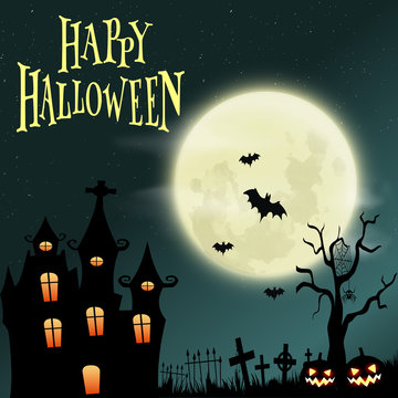 Postcard in honor of Halloween. Scary background. Halloween in October. Pumpkin.