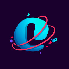 Letter L logo with planet, rocket and orbits lines.