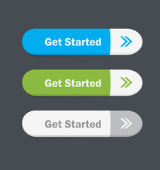 Set of vector web interface oval buttons. Get started.