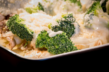 Broccoli, mushroom and cheese dish