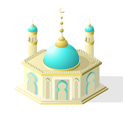 Isometric High Quality City Element with 45 Degrees Shadows on White Background. Mosque.