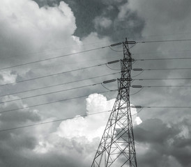 Electricity pylon / Electricity pole with after rain sky / High voltage electric tower with...