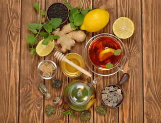 Fresh tea in glass teapot