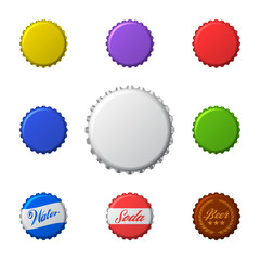 Vector set of colorful bottle caps. Isolated on white.