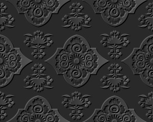 Fototapeta na wymiar Dark 3D paper art 516 oriental China spiral vine flower 