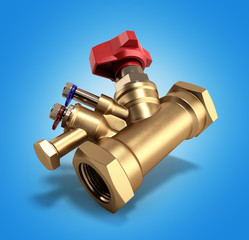 Balancing valve with drain for plumbing 3D rendering on gradient