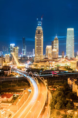 Fototapeta na wymiar modern city at night in tianjin