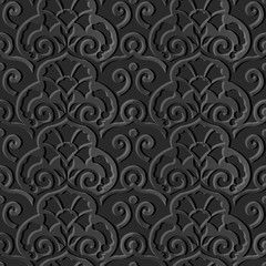 Dark 3D paper art 522 oriental spiral curve flower leaf
