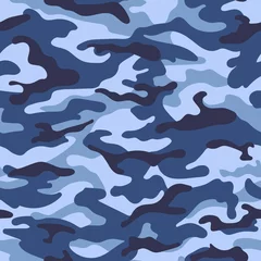 Wallpaper murals Camouflage Military camouflage seamless pattern, blue color. Vector illustration