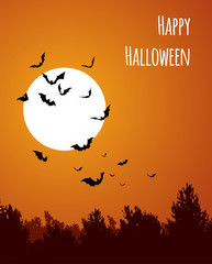 Moon with bats - Halloween design. Horror background with holiday text.