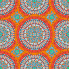 Ornate floral seamless texture, endless pattern with vintage mandala elements.