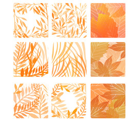 Fototapeta na wymiar Set of square shapes with autumn leaves and herbs. Vector design elements.