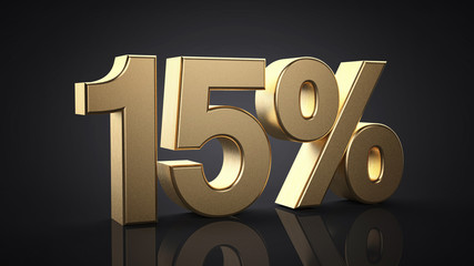 15%. Realistic gold percent illustration (3D Professional Render)