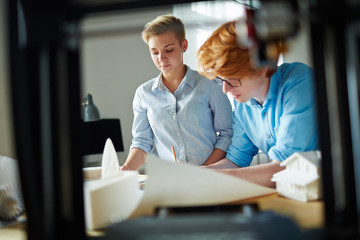 Working at new architectural construction