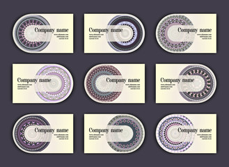 Vintage business visiting cards set. Ornamental mandala, ethnic circle decorative elements .
