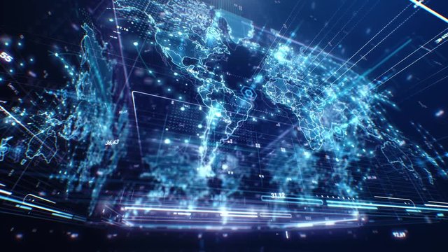 World Map 3D. Dark Blue.
Digitally looking map of the world. Seamless Loop.