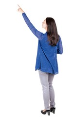 back view of walking woman . going gir in motion. Rear view people collection.  backside view of person. Isolated over white background.