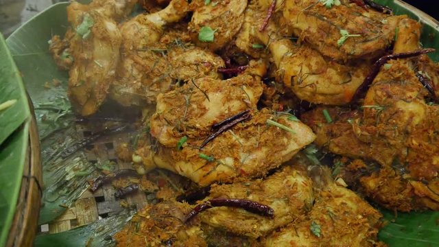 asian herbal steamed chicken, street food