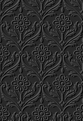 Fototapeta premium Dark 3D paper art 569 vintage curve spiral cross leaf flower vine 