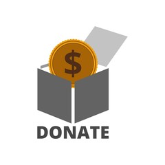 Donation box icon with golden coin 