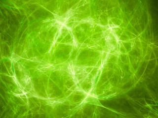Green glowing high power plasma in deep space