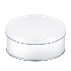 White Metal Package Box For Cookies. Gift Candy. On White Background Isolated. Mock Up Template Ready For Your Design. Product Packing Vector EPS10