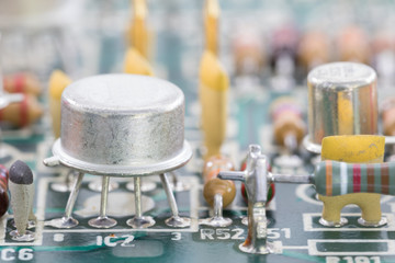 Closeup electronic hardware on the circuit board