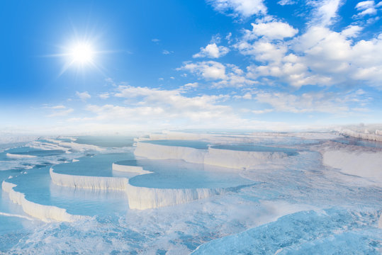Fototapeta turquoise water travertine pools at pamukkale