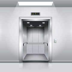 Realistic Empty Modern Elevator with Open Door