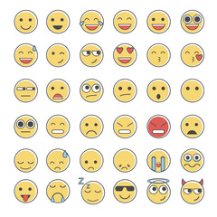 Set of emoticons, emoji isolated on white background. Moder line work. Different emotions for websites and applications. Modern flat design. Vector illustration.