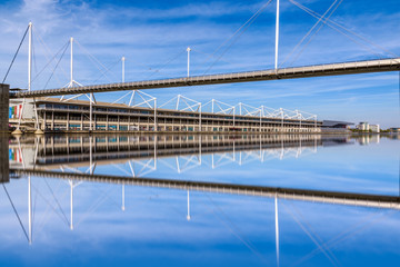 Naklejka premium Royal Victoria Dock Bridge and ExCeL in London, England