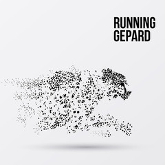 Running gepard, particles,vector illustration. Cheetah of dots