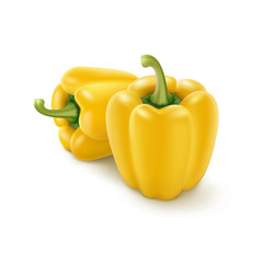 Two Vector Yellow Sweet Bulgarian Bell Peppers, Paprika on Background