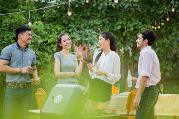 Dinner party, barbecue and roast pork at night