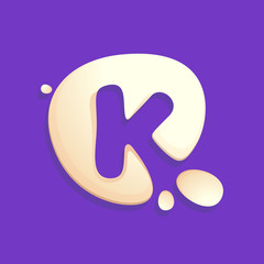 Letter K logo in milk, yogurt or cream splashes.