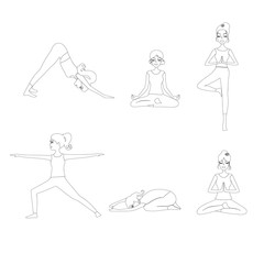 Outline yoga woman set.