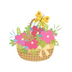 basket of flowers with a butterfly