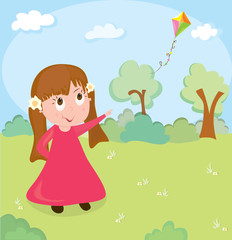Obraz na płótnie Canvas Little girl and flying kite