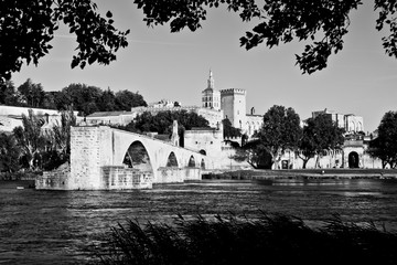 Pont du Avignon ,Avignon Bridge with Popes Palace and Rhone river, Provence, France