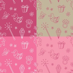 Girl seamless pattern in doole style, set