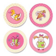 Set of colorful stickers for girl's birthday