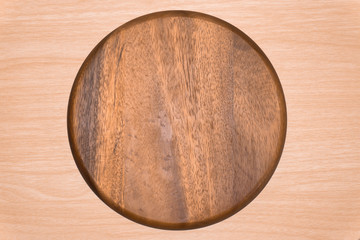 Top view : wood tray on table background.