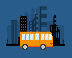 city bus with buildings background icon vector illustration 